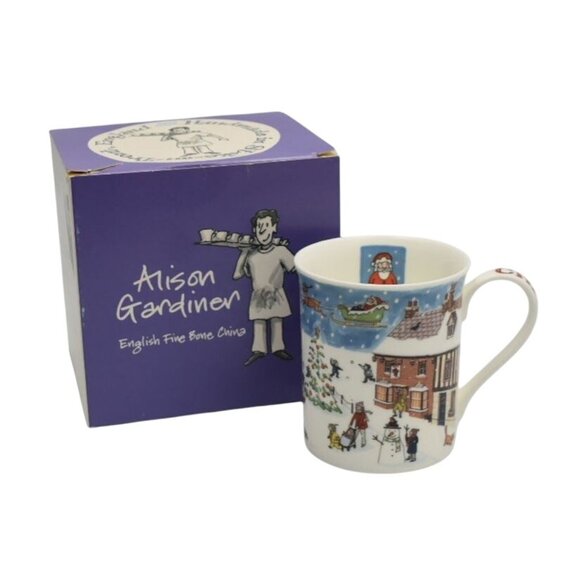 Alison Gardiner Christmas Fine Bone China Mug Winter Village Scene - Picture 1 of 12